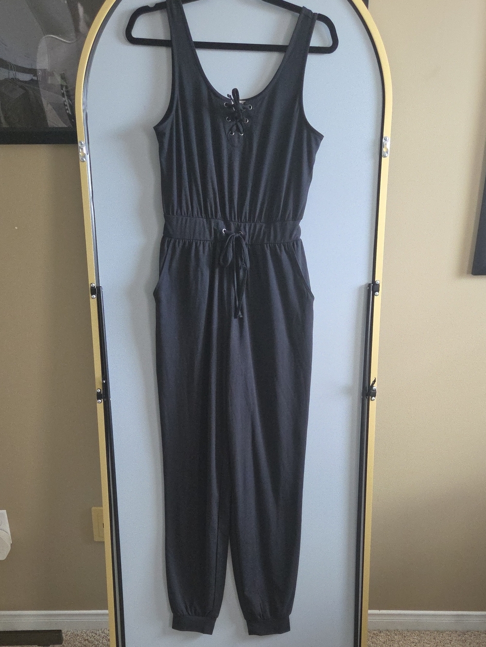 SO Black Sleeveless Lace-Up Jumpsuit with Drawstring Waist